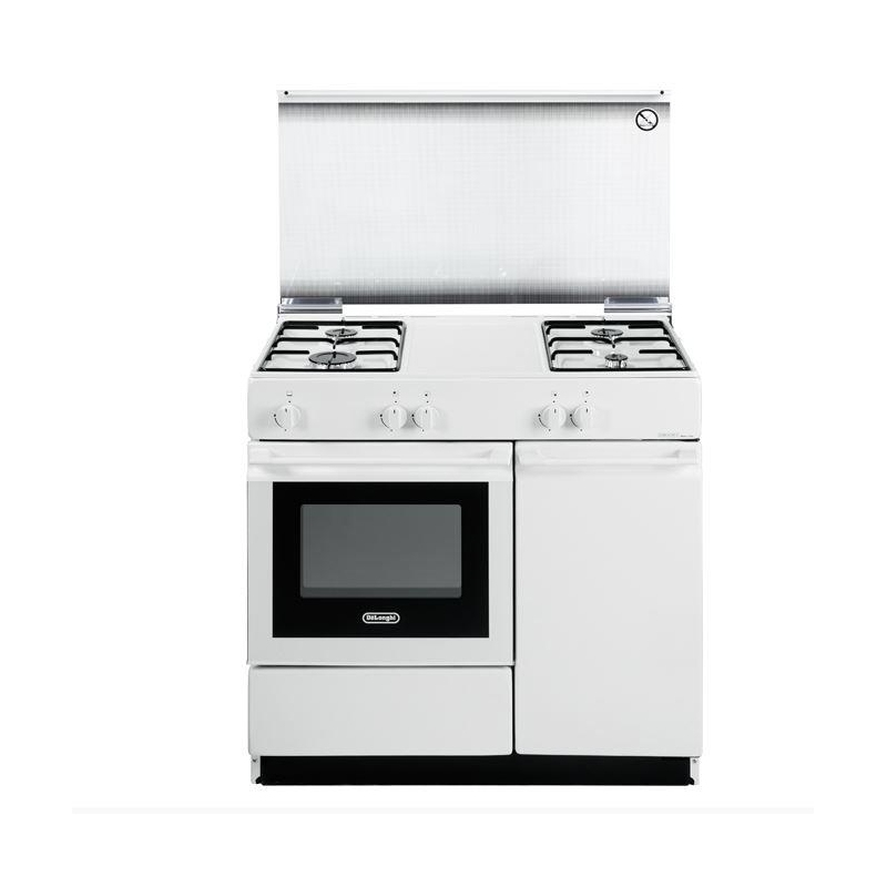 OUTLET DE LONGHI O-SGW854N CUCINA 86X50 4 FUOCHI FORNO GAS COPERCHIO IN CRISTALLO BIANCA - CON DIFETTI