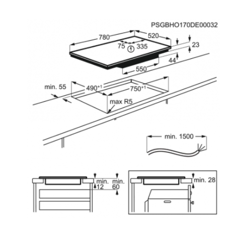 ELECTROLUX EIL83443 PIANO COTTURA DA INCASSO A INDUZIONE 78CM 4 ZONE COTTURA IN VETROCERAMICA NERO - PROMO