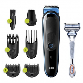 BRAUN MGK3242 RASOIO ELETTRICO 7 IN 1 RICARICABILE E LAVABILE + RASOIO GILLETTE COLORE NERO/BLU - PROMO