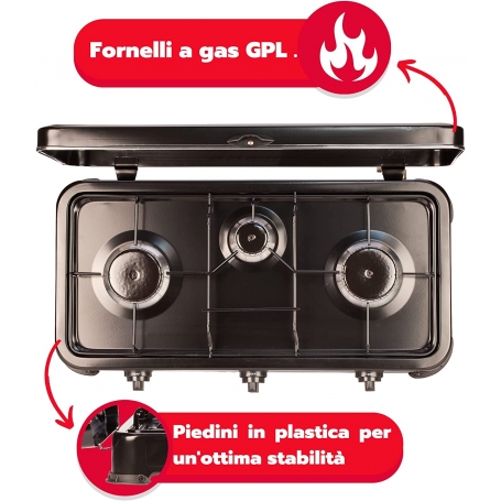 ARDES AR1FG03 ODINO 3 FORNELLINO PORTATILE 3 FUOCHI A GAS COLORE NERO - PROMO