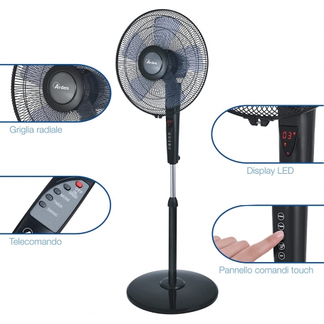 ARDES AR5S41PBT VENTILATORE A PIANTANA 5 PALE CON TELECOMANDO COLORE NERO - ARS41PBT