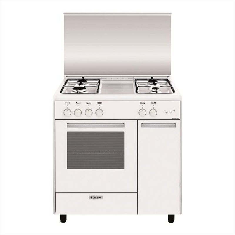 GLEM GAS AS854GX CUCINA 80x50 4 FUOCHI FORNO A GAS 61LT CON GRILL ELETTRICO SCALDAVIVANDE COLORE BIANCO  - PROMO