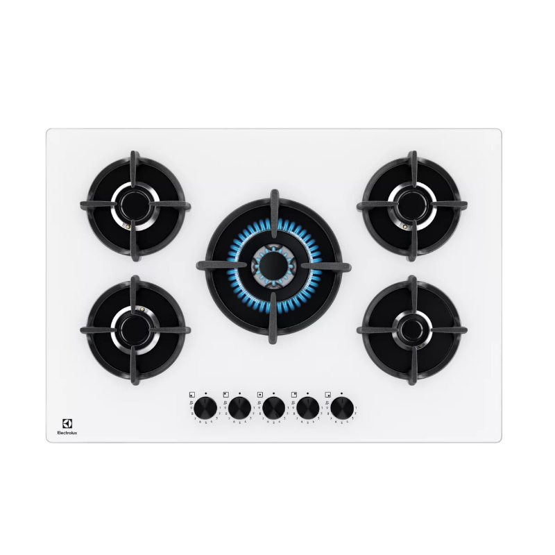 ELECTROLUX EGG75372W SERIE 600 ON GLASS PIANO COTTURA DA INCASSO 75CM 5 FUOCHI A GAS IN VETRO BIANCO - PROMO