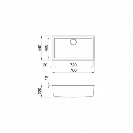ELLECI QUADRA 130 LGQ13068BSO Lavello Monovasca Sottotop 76x44 cm colore Bianco