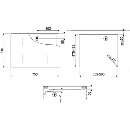 SMEG SI2741D PIANO COTTURA DA INCASSO AD INDUZIONE 75CM 4 ZONE COTTURA IN VETROCERAMICA NERO