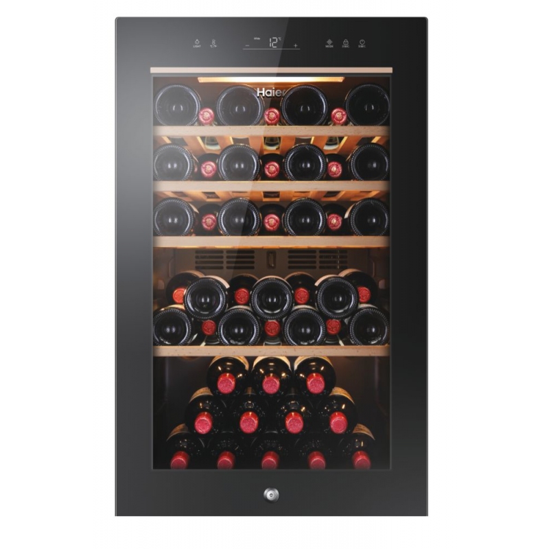 OUTLET HAIER O-HWS49GA CANTINETTA VINI 49 BOTTIGLIE ILLUMINAZIONE LED VETRO ANTI UV CLASSE F COLORE NERO - CON DIFETTI