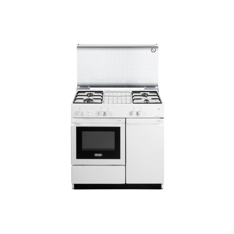 DE LONGHI SGGW854N-ED CUCINA 86X50 CM 4 FUOCHI FORNO A GAS CON GRILL ELETTRICO COPERCHIO IN CRISTALLO BIANCA - PROMO