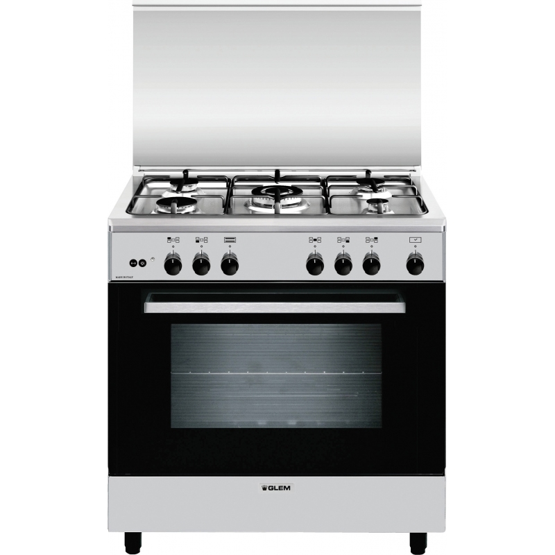 GLEM GAS CUCINA A855GI 5 FUOCHI A GAS  80x50 FORNO A GAS INOX GARANZIA ITALIA