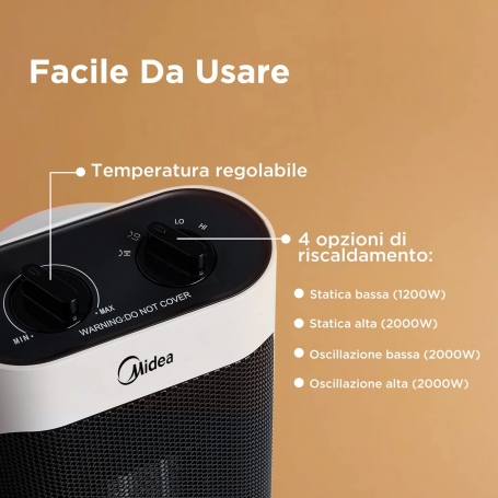 MIDEA NTH20-19JE STUFA ELETTRICA A CONVEZIONE 2000W IN CERAMICA COLORE BIANCO/NERO - PROMO