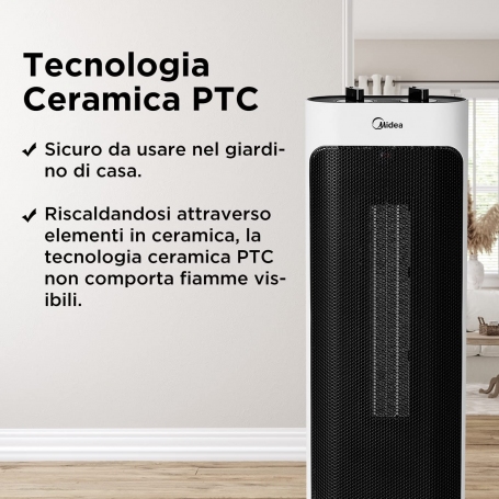 MIDEA NTH20-19JE STUFA ELETTRICA A CONVEZIONE 2000W IN CERAMICA COLORE BIANCO/NERO - PROMO