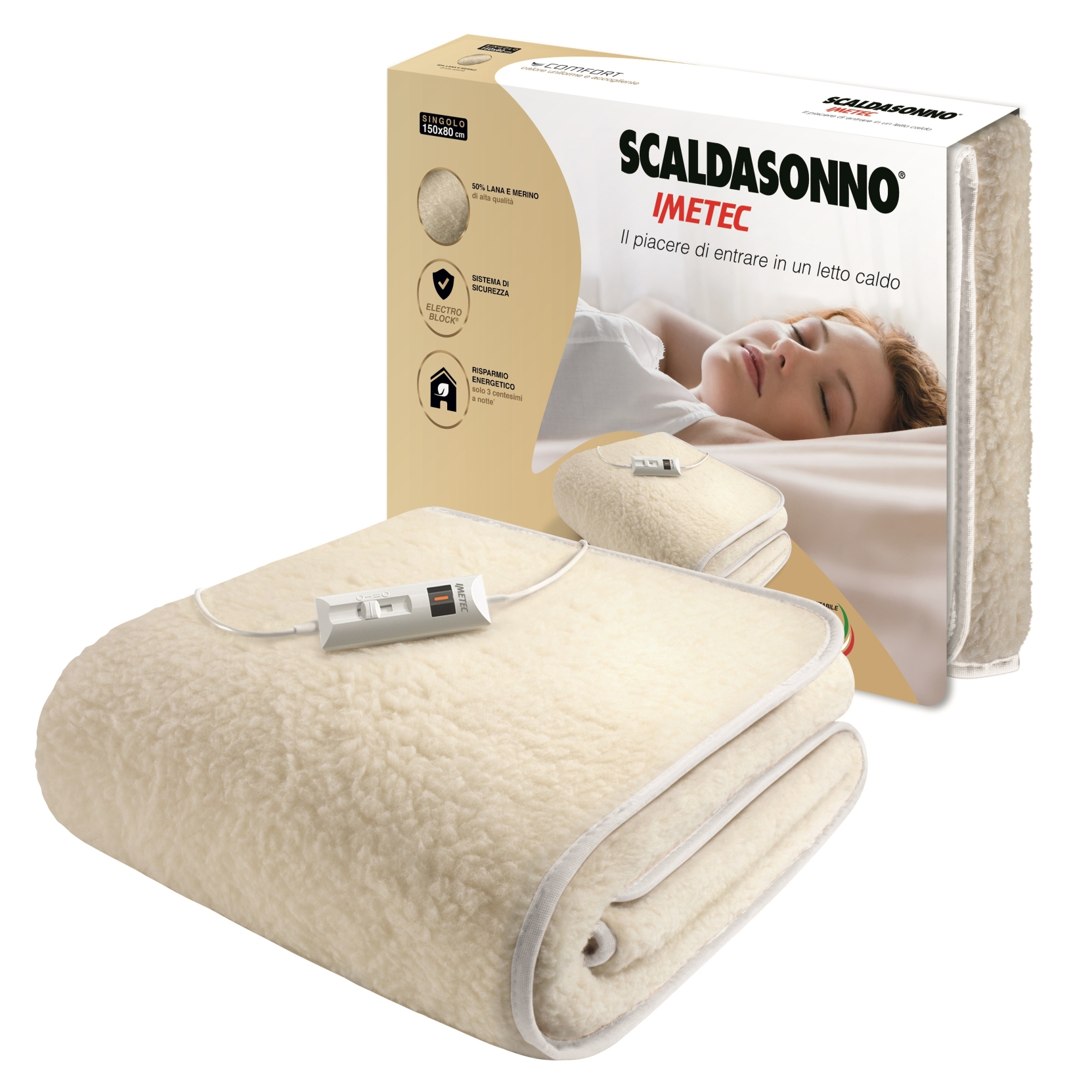 IMETEC 16799 COMFORT 2T SCALDASONNO SINGOLO 50% LANA E MERINO 150X80 CM -  PROMO