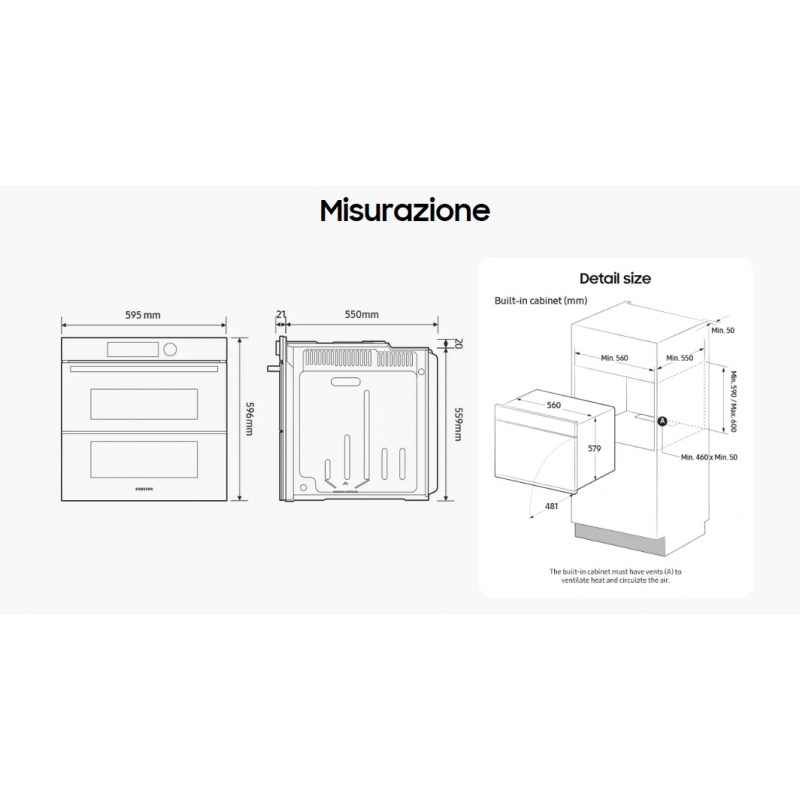 SAMSUNG NV7B45403BS/U5 FORNO DA INCASSO...