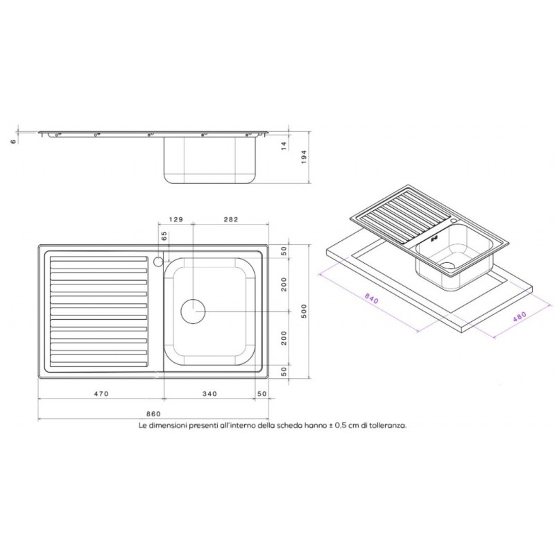 APELL AV861IRBC LAVELLO 86X50 CM UNA VASCA CON...