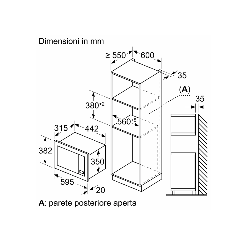 BOSCH BEL623MS3 FORNO A MICROONDE DA INCASSO 20LT 800 WATT CON GRILL INOX