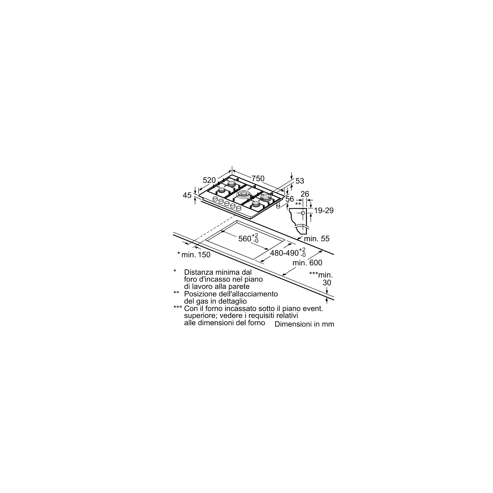 Bosch PGQ7B5B90 - Piano Cottura a Gas, Serie 4, 5 Fuochi, 75 cm, Inox