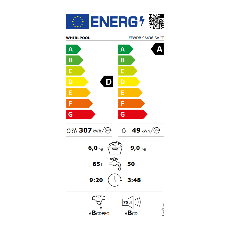 WHIRLPOOL FFWDB 96436 SV IT LAVASCIUGA 9/6KG...