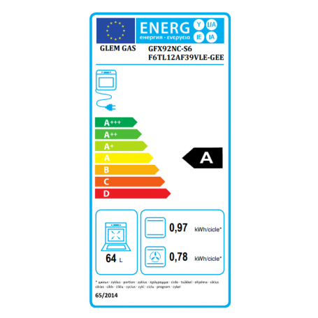 GLEM GAS GFX92NC-S6 FORNO DA INCASSO ELETTRICO TERMOVENTILATO 64LT CLASSE A NERO OPACO