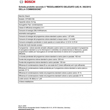 BOSCH WTH85V18II ASCIUGATRICE A POMPA DI CALORE EASYCLEAN 8KG CLASSE A++ - PROMO