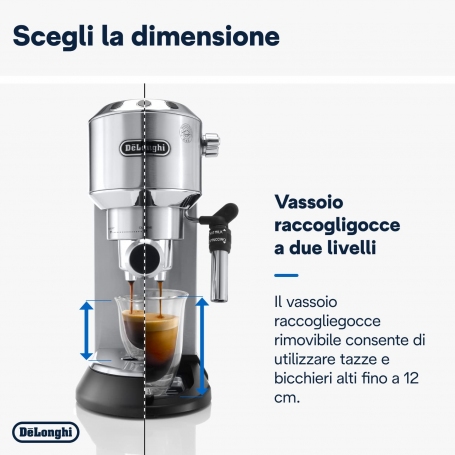DE LONGHI DEDICA EC685.M MACCHINA DA CAFFE' PER CIALDE O MACINATO CAPPUCCINATORE SILVER