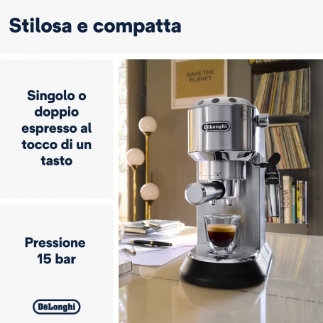 DE LONGHI DEDICA EC685.M MACCHINA DA CAFFE' PER CIALDE O MACINATO CAPPUCCINATORE SILVER