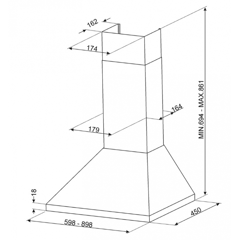 SMEG KDE900EX CAPPA ASPIRANTE A PARETE 60CM 553 m³/h INOX SATINATO CLASSE D - PROMO