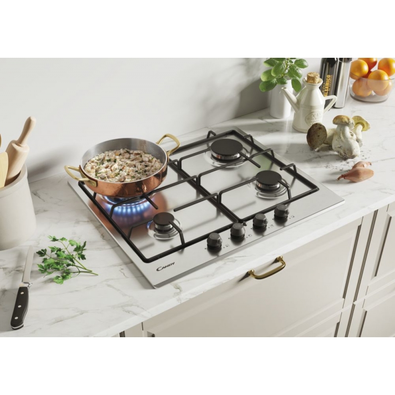 CANDY CHW6BR4WTX PIANO COTTURA DA INCASSO 60CM 4 FUOCHI A GAS COLORE INOX - PROMO
