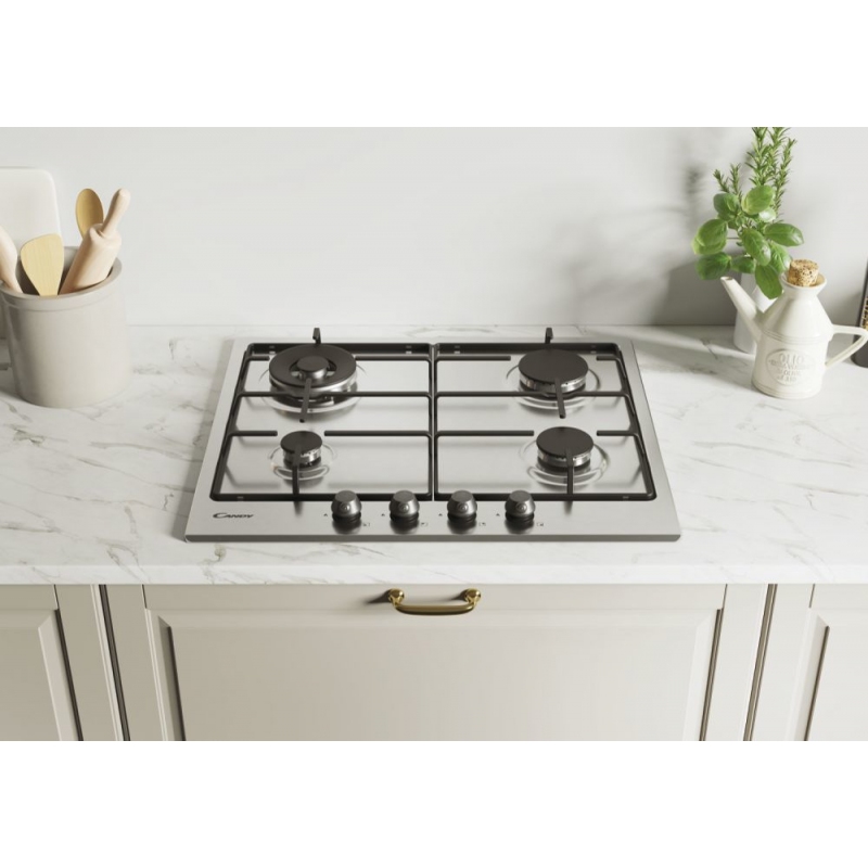 CANDY CHW6BR4WTX PIANO COTTURA DA INCASSO 60CM 4 FUOCHI A GAS COLORE INOX - PROMO