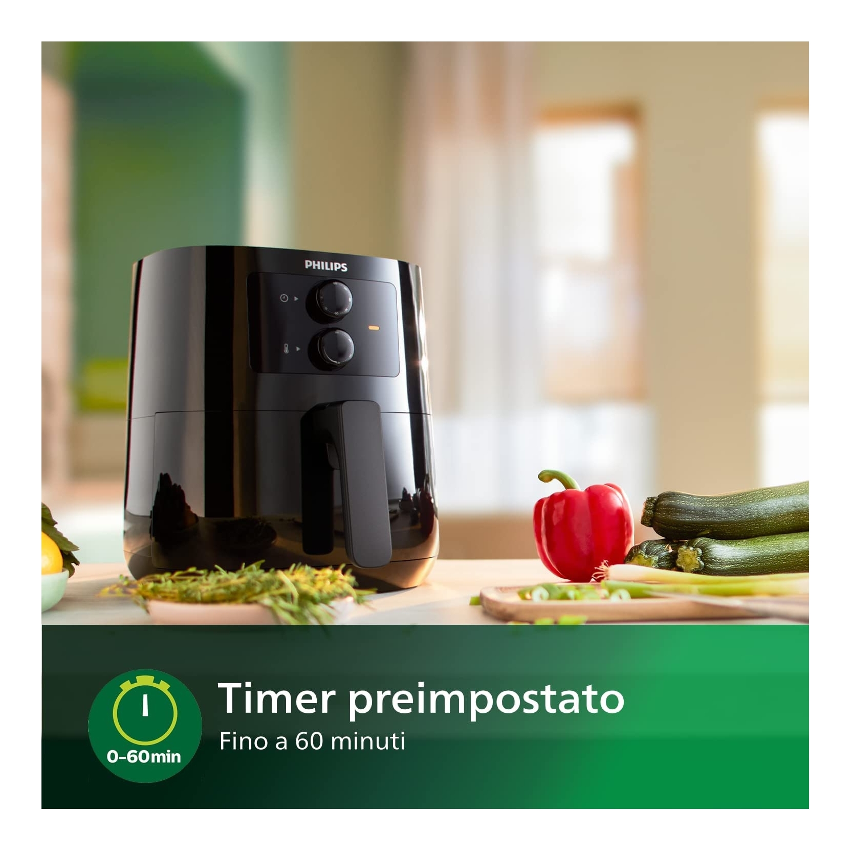 OFFERTA ELETTROVILLAGE  PHILIPS AIRFRYER ESSENTIAL HD9200/90 FRIGGITRICE  AD ARIA 1400W 4 LT NERO