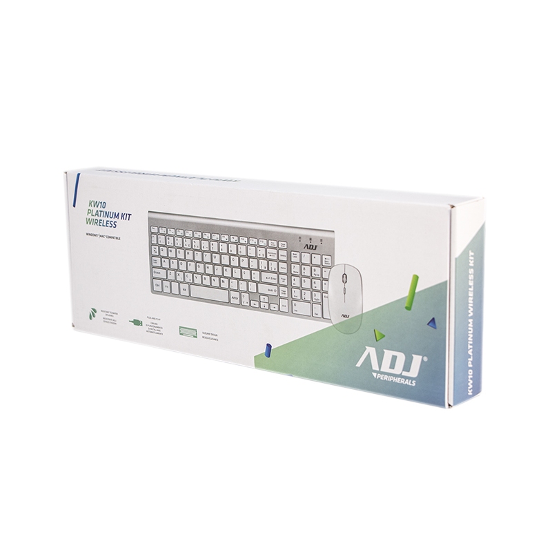 ADJ 520-00019 KW10 PLATINUM KIT TASTIERA+MOUSE WIRELESS RESISTENTE AGLI SCHIZZI D'ACQUA COLORE SILVER/BIANCO - PROMO
