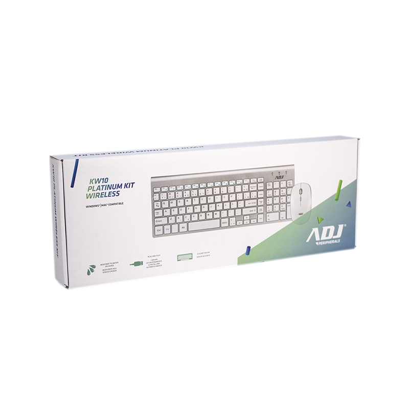 ADJ 520-00019 KW10 PLATINUM KIT TASTIERA+MOUSE WIRELESS RESISTENTE AGLI SCHIZZI D'ACQUA COLORE SILVER/BIANCO - PROMO