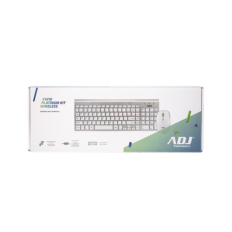 ADJ 520-00019 KW10 PLATINUM KIT TASTIERA+MOUSE WIRELESS RESISTENTE AGLI SCHIZZI D'ACQUA COLORE SILVER/BIANCO - PROMO