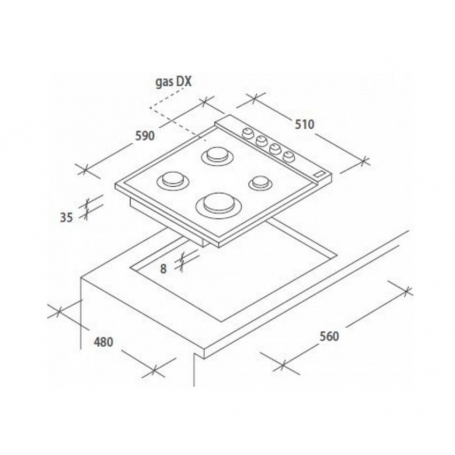 CANDY CHW6LBB PIANO COTTURA DA INCASSO 60CM 4 FUOCHI A GAS NERO