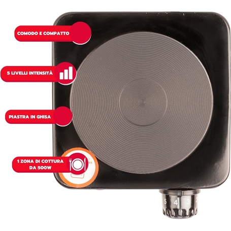 ARDES AR1F18 FORNELLO ELETTRICO PIASTRA IN GHISA 100MM POTENZA MAX 500W IDEALE PER CAMPER COLORE NERO - PROMO ARDES AR1F18 FORNELLO ELETTRICO PIASTRA IN GHISA 100MM POTENZA MAX 500W IDEALE PER CAMPER COLORE NERO - PROMO