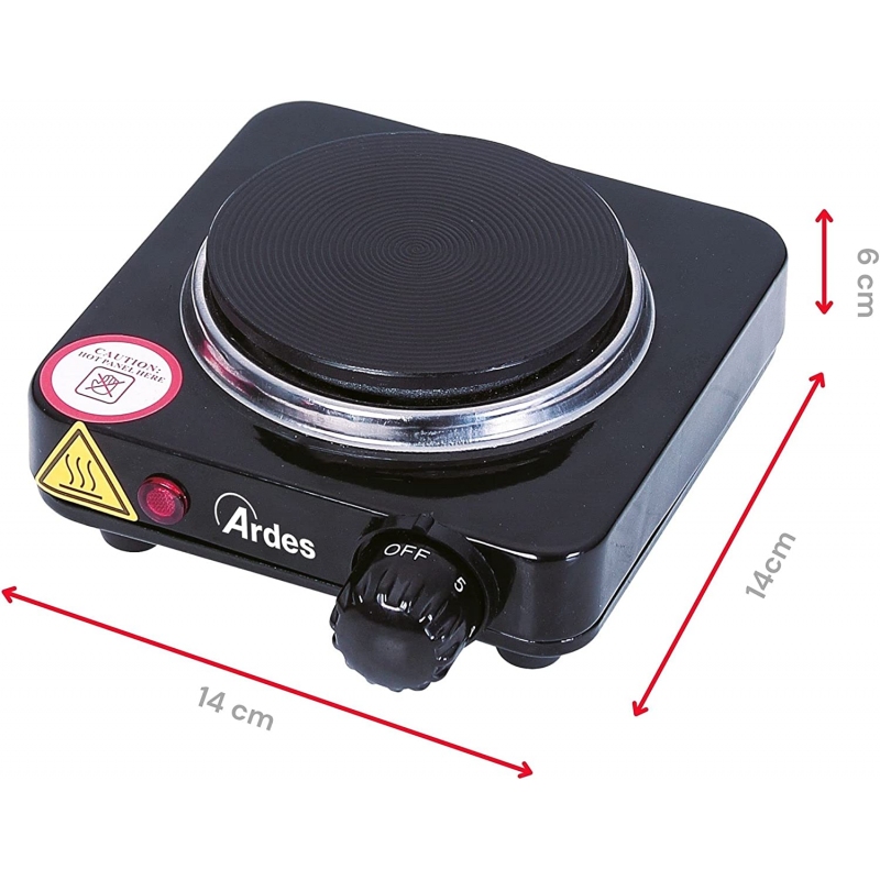 ARDES AR1F18 FORNELLO ELETTRICO PIASTRA IN GHISA 100MM POTENZA MAX 500W IDEALE PER CAMPER COLORE NERO - PROMO