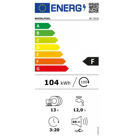 WHIRLPOOL WI 3010 LAVASTOVIGLIE DA INCASSO A SCOMPARSA TOTALE 13 COPERTI CLASSE F