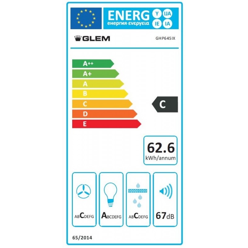 GLEM GAS GHP645IX CAPPA A PARETE ASPIRANTE 60CM...