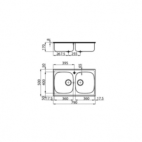 FOSTER PROMO CONTRACT S1000 1279560 LAVELLO 2 VASCHE 80X50CM IN ACCIAIO INOX