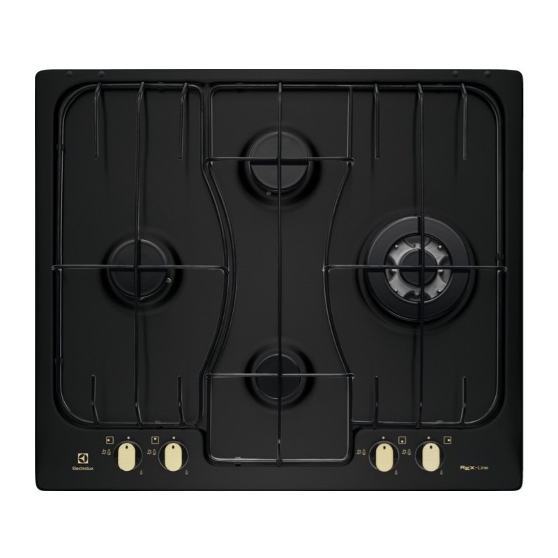 ELECTROLUX RGG6243LOR PIANO COTTURA RUSTICO 60CM 4 FUOCHI A GAS CON 1 TRIPLA CORONA NERO - PROMO