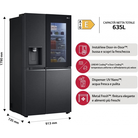 LG GSXV91MCAE FRIGORIFERO SIDE BY SIDE INSTAVIEW 635LT NO FROST WIFI CLASSE E COLORE NERO