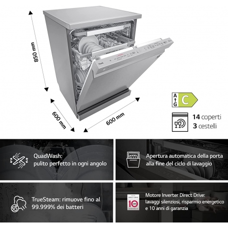 LG DF455HSS LAVASTOVIGLIE LIBERA INSTALLAZIONE 14 COPERTI QUADWASH WIFI CLASSE C