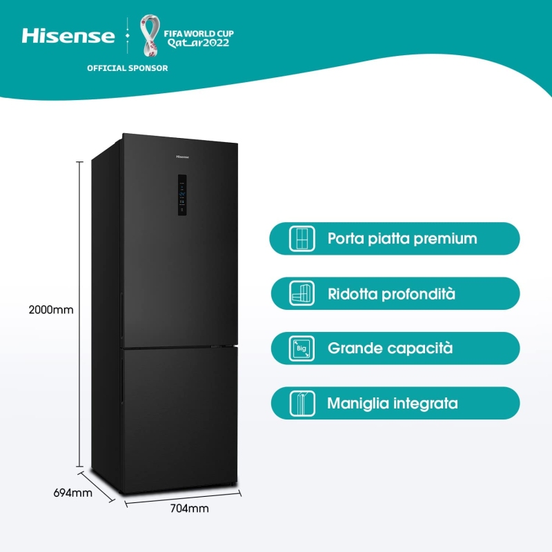 HISENSE RB645N4BFE FRIGORIFERO COMBINATO 495LT NO FROST CLASSE E NERO