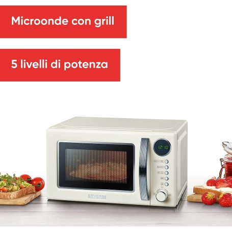 SEVERIN MW7892 FORNO A MICROONDE RETRO' 20LT CON GRILL CREMA