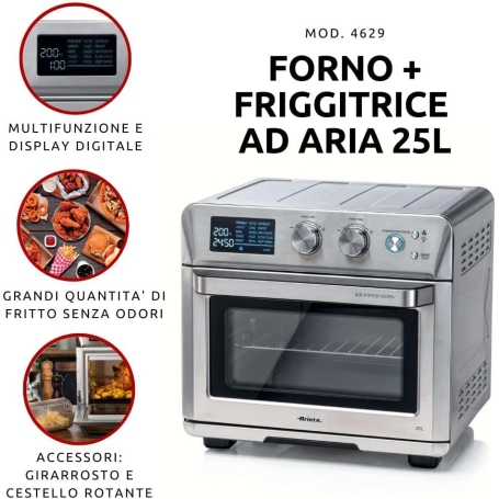 ARIETE 4629/11 FRIGGITRICE AD ARIA 25LT 15 PROGRAMMI COLORE METAL