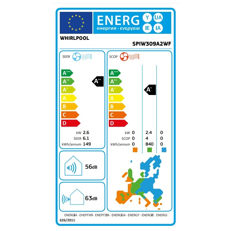 WHIRLPOOL SPIW309A2WF KIT CONDIZIONATORE A PARETE MONOSPLIT 9000 BTU WIFI INVERTER CLASSE A++/A+ - PROMO