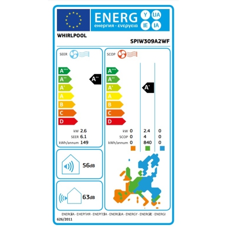 WHIRLPOOL SPIW309A2WF KIT CONDIZIONATORE A PARETE MONOSPLIT 9000 BTU WIFI INVERTER CLASSE A++/A+ - PROMO