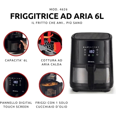 ARIETE 4626 AIR FRYER FRIGGITRICE AD ARIA 6LT 1300W 8 PROGRAMMI COLORE NERO