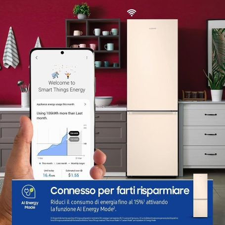 SAMSUNG RB38C603DEL/EF FRIGORIFERO COMBINATO 390LT NO FROST WIFI ECOFLEX AI CLASSE D COLORE SABBIA
