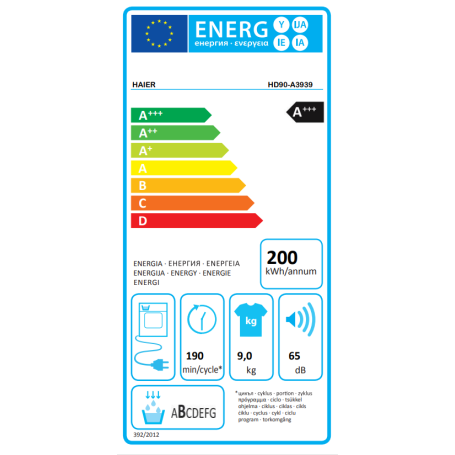 HAIER HD90-A3939-IT ASCIUGATRICE A POMPA DI CALORE 9KG CLASSE A+++