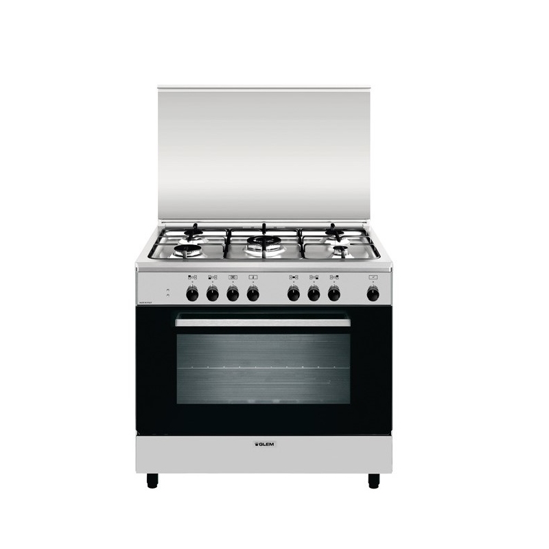 GLEM GAS AN965MI6 CUCINA 90X60 CM 5 FUOCHI A GAS FORNO ELETTRICO VENTILATO MULTIFUNZIONE CLASSE A INOX