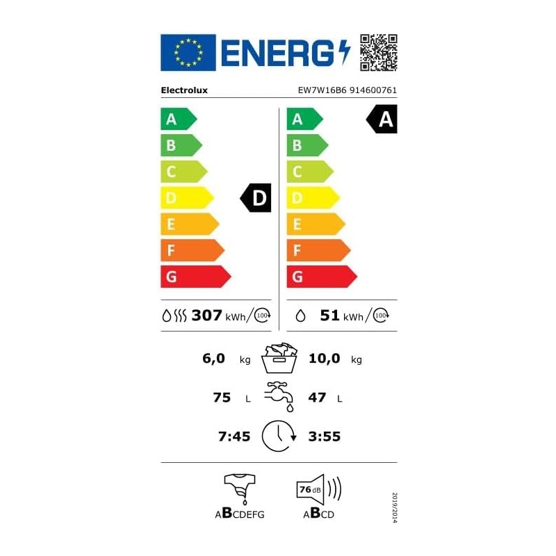ELECTROLUX EW7W16B6 LAVASCIUGA 10/6 KG 1600...